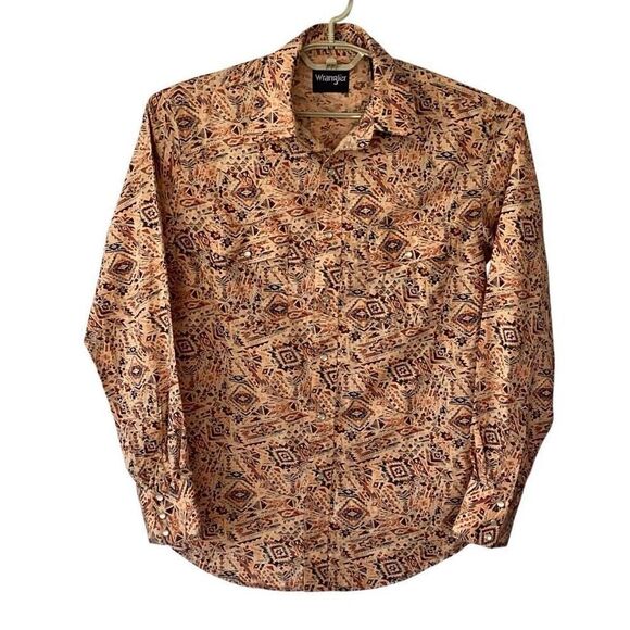 Wrangler Checotah Aztec Pearl Snap Long Sleeve Western Shirt Men’s Medium - Picture 2 of 9